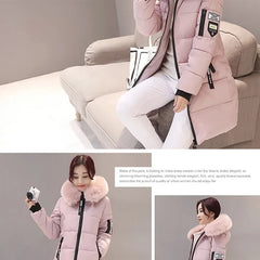 Women’s Winter Fur Collar Parka – Long Slim Thick Hooded Warm Coat
