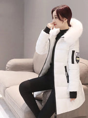 Women’s Winter Fur Collar Parka – Long Slim Thick Hooded Warm Coat