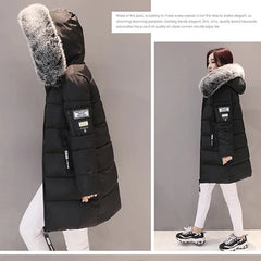 Women’s Winter Fur Collar Parka – Long Slim Thick Hooded Warm Coat