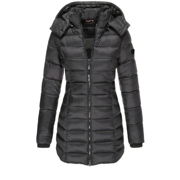 Women’s Thick Winter Padded Parka – Warm Mid-Length Slim Hoodie Jacket