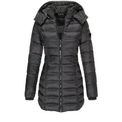 Women’s Thick Winter Padded Parka – Warm Mid-Length Slim Hoodie Jacket
