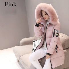 Women’s Winter Fur Collar Parka – Long Slim Thick Hooded Warm Coat