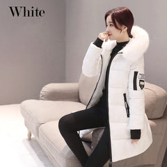 Women’s Winter Fur Collar Parka – Long Slim Thick Hooded Warm Coat