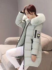 Women’s Winter Fur Collar Parka – Long Slim Thick Hooded Warm Coat