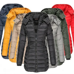 Women’s Thick Winter Padded Parka – Warm Mid-Length Slim Hoodie Jacket