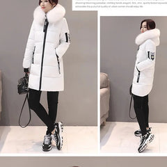Women’s Winter Fur Collar Parka – Long Slim Thick Hooded Warm Coat