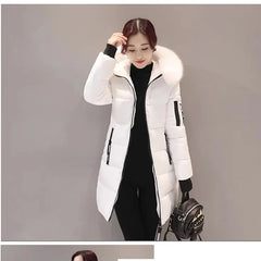 Women’s Winter Fur Collar Parka – Long Slim Thick Hooded Warm Coat