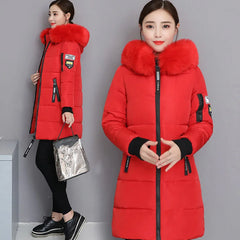 Women’s Winter Fur Collar Parka – Long Slim Thick Hooded Warm Coat