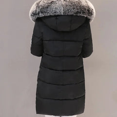 Women’s Winter Fur Collar Parka – Long Slim Thick Hooded Warm Coat