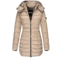 Women’s Thick Winter Padded Parka – Warm Mid-Length Slim Hoodie Jacket