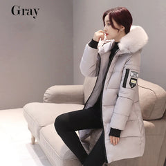Women’s Winter Fur Collar Parka – Long Slim Thick Hooded Warm Coat