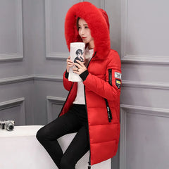 Women’s Winter Fur Collar Parka – Long Slim Thick Hooded Warm Coat