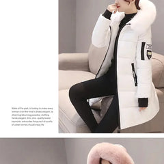 Women’s Winter Fur Collar Parka – Long Slim Thick Hooded Warm Coat