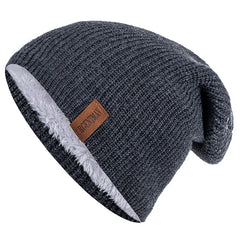 Unisex Fur-Lined Knitted Beanie Hat