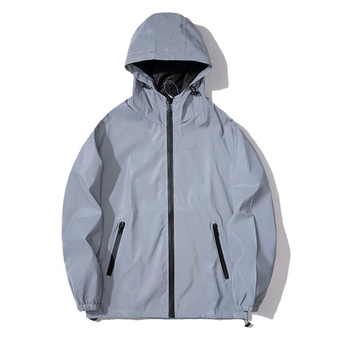 Men’s Reflective Windbreaker – Waterproof Hooded Hip Hop Jacket