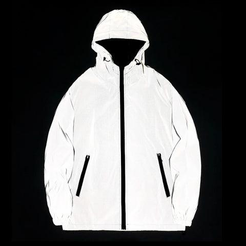 Men’s Reflective Windbreaker – Waterproof Hooded Hip Hop Jacket