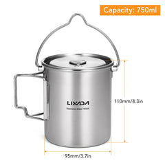 LIXADA 750ml Stainless Steel Camping Mug with Lid & Foldable Handle