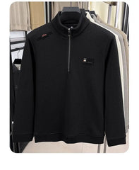 Men’s Vintage Half-Zip Fleece Pullover – Thick Plaid Wool Turtleneck Sweatshirt