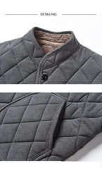 Men’s Winter Windproof Padded Jacket – Thick Fleece-Lined Diamond Quilted Coat