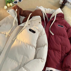 Korean Y2K Letter Patch Padded Jacket – Vintage Harajuku Loose Winter Coat