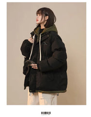 Korean Y2K Letter Patch Padded Jacket – Vintage Harajuku Loose Winter Coat