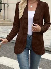 Women’s Solid Color Pit Stripe Cardigan – Soft Brushed Casual Jacket