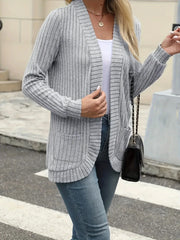 Women’s Solid Color Pit Stripe Cardigan – Soft Brushed Casual Jacket