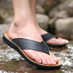 Men’s Summer Leather Slippers – Non-Slip Flip Flops Sandals