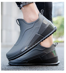 Men’s Waterproof Low-Top Rain Boots – Slip-On Anti-Slip Fishing & Kitchen Shoes