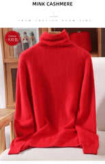 Women’s Mink Cashmere Pullover Sweater – High Collar