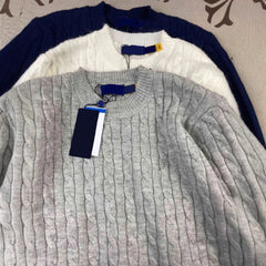 Women’s Autumn Knitted Sweater – Oversized Round Neck Pullover with Embroidered Logo