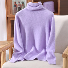 Women’s Mink Cashmere Pullover Sweater – High Collar