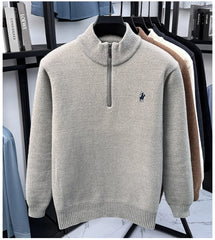 High-Quality Me Half-Zip Sweater – Designer Knit Pullover with Plush Warm Lining & Embroidered Horse Logo