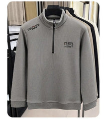 Men’s Vintage Half-Zip Fleece Pullover – Thick Plaid Wool Turtleneck Sweatshirt