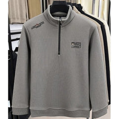 Men’s Vintage Half-Zip Fleece Pullover – Thick Plaid Wool Turtleneck Sweatshirt