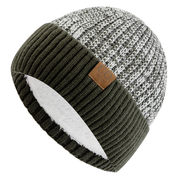 Unisex Two-Tone Fur-Lined Winter Beanie – Warm Knitted Fashion Hat