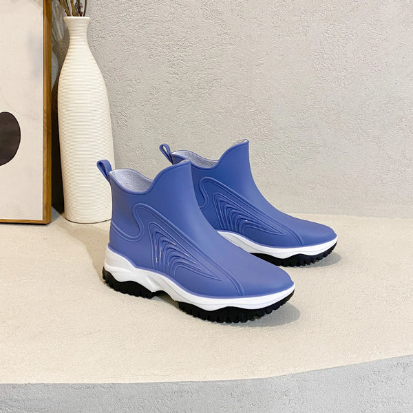 Women’s Waterproof Slip-On Ankle Rain Boots – PVC Anti-Slip Platform Shoes