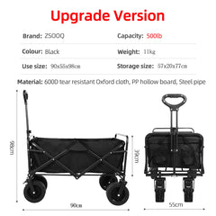 Collapsible Folding Utility Wagon – Heavy-Duty Beach & Camping Cart with Large Capacity