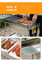 Large Outdoor Stainless Steel Charcoal Grill – Portable Folding BBQ Cooker with Handle, No Installation Needed