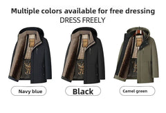 Luxury Camel Fleece Men’s Parka – Heavy Plush Winter Windbreaker