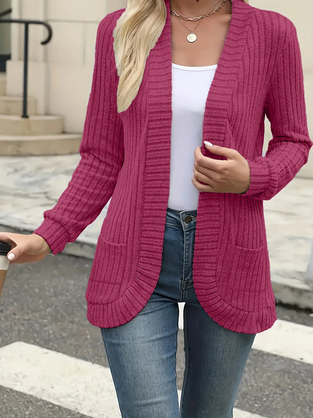 Women’s Solid Color Pit Stripe Cardigan – Soft Brushed Casual Jacket