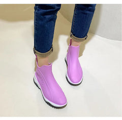 Women’s Waterproof Slip-On Ankle Rain Boots – PVC Anti-Slip Platform Shoes