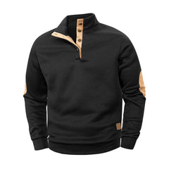 Men’s Henley Stand-Collar Pullover – Casual Long-Sleeve Sweatshirt