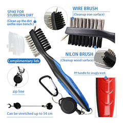 Golf Club Cleaning Brush with Groove Sharpener – Portable Golf Accessory