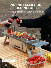 Stainless Steel Folding Charcoal BBQ Grill – Portable Outdoor Barbecue Stove & Skewer Rack
