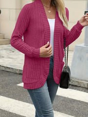 Women’s Solid Color Pit Stripe Cardigan – Soft Brushed Casual Jacket