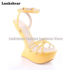 Women's Candy Color Open Toe High Heel Sandals with Ankle Strap