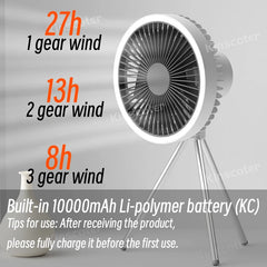 Rechargeable Camping Fan with LED Light & Power Bank – 4000/10000mAh Portable Outdoor Fan