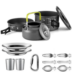 Outdoor Camping Cookware Set – Lightweight Aluminum Picnic Kit with Mesh Bag