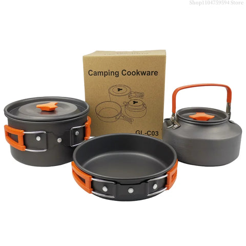 2–3 Person Camping Cookware Set – Folding Pot & Kettle Combination Outdoor Cooking Kit